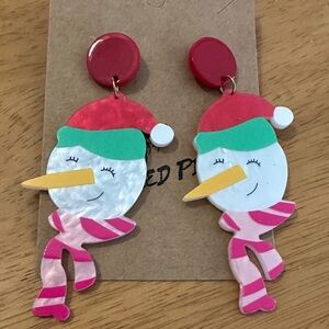 Festive Snowman Earrings - Red, Green, White